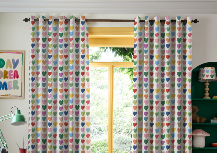 Wee Blue Bell Love Hearts, Multi - Made to Measure Curtains - Image 3